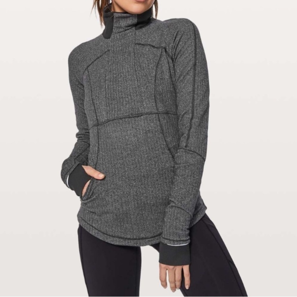 Lululemon Base Runner 1/2 Zip Heathered Herringbone Black Size 6